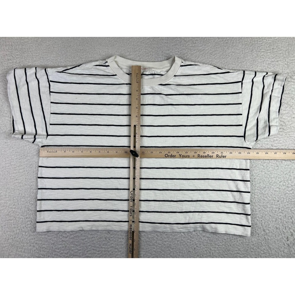 Marine Layer Shirt Womens Large White Stripe Vintage Slub Cropped Tee - Picture 5 of 9